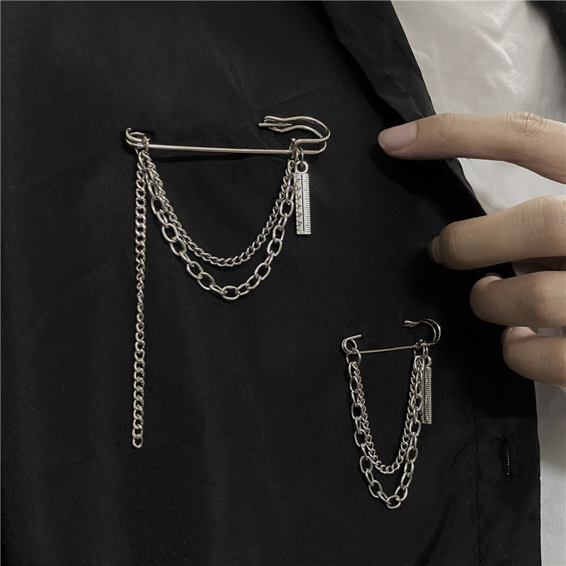 2024 New Ins Harajuku Style Ruler Pendant Chain Pin Jewelry Suit Pendant Street Brooch Accessories Trendy