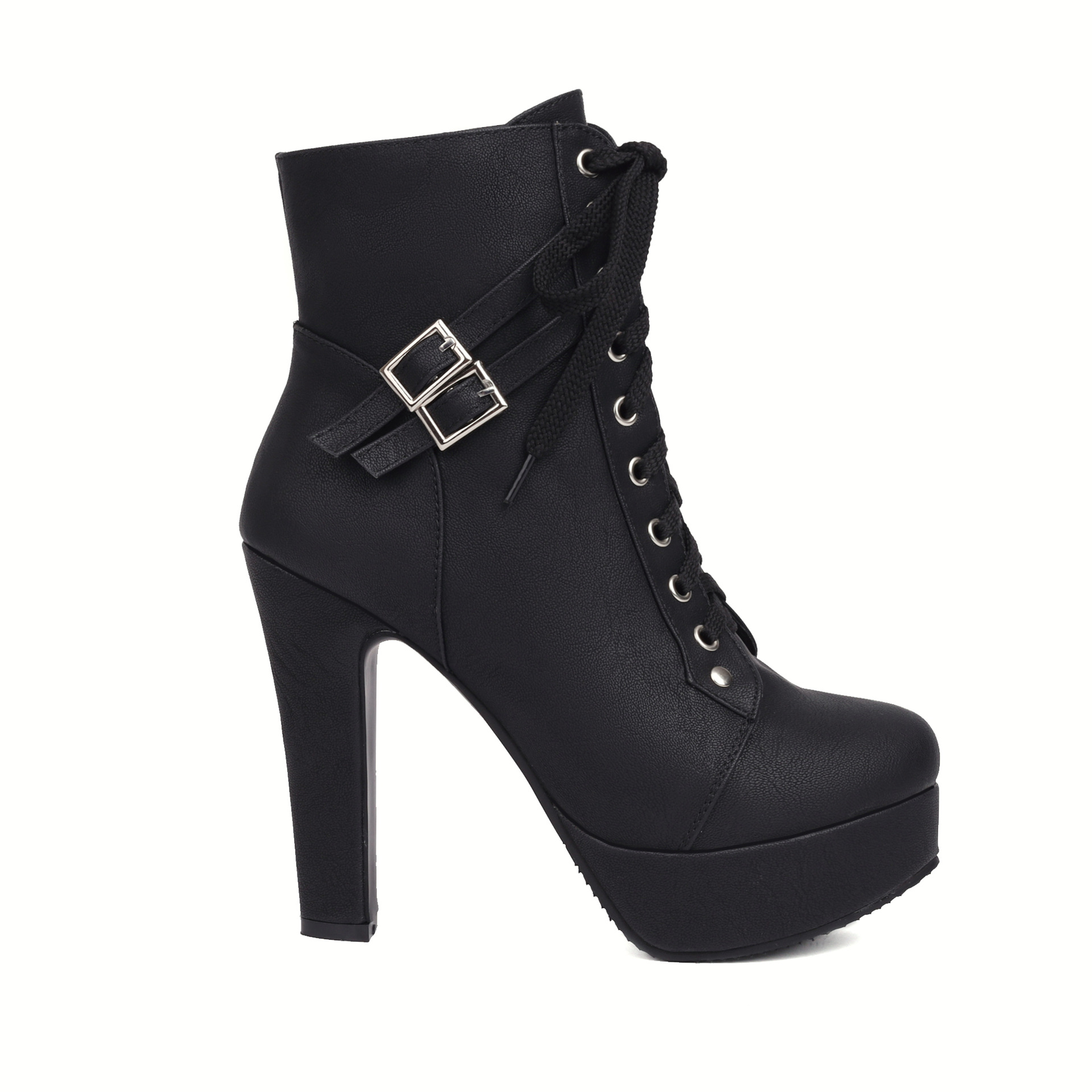 ShoeVault Herbst-Winter-Mode: Runde Zehenpartie, wasserdicht, Plateau, große Größen, kurze Stiefel, Blockabsatz, sexy Schnallenriemen, Schnürung, Martin_voghion.com