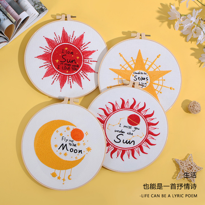 Nuevo original DIY bordado hecho a mano paquete material estrella Luna sol estrella cuerpo día a día luz europeo inglés