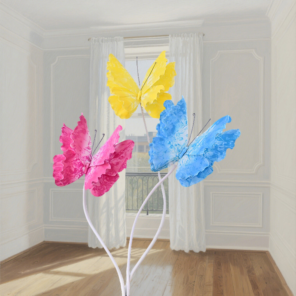 Patrón de color de boda Mariposa Decoración de la sala de bodas PE tridimensional Adornos de guía de carretera de seda Boda de la mañana Artículos de decoración Daquan