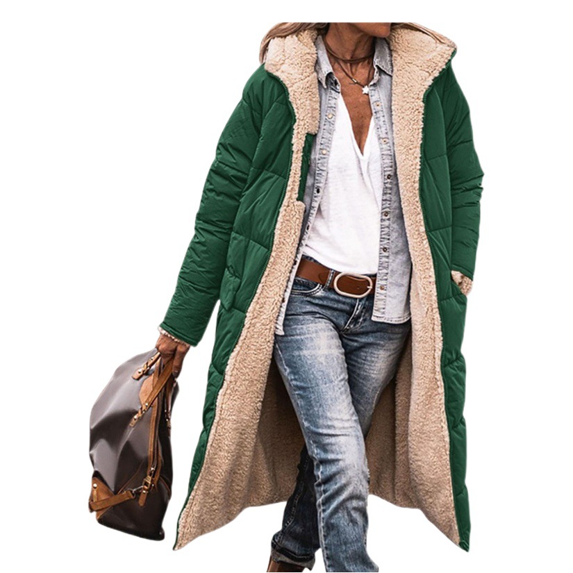 En stock 2023 Amazon europeo y americano de color sólido con capucha de algodón acolchado chaqueta de manga larga de doble cara desgaste delgado de ocho colores de cinco tamaños engrosada abrigo image 1
