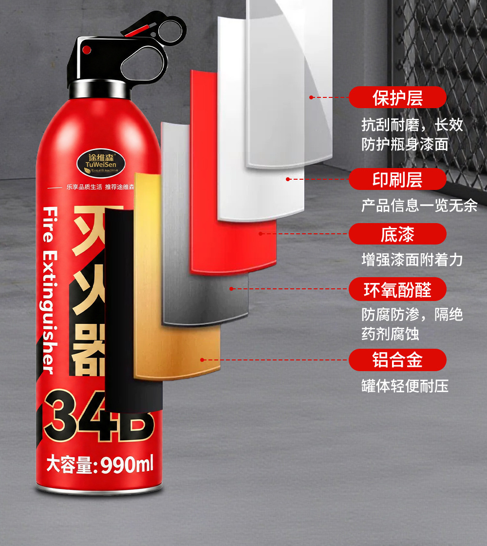 Tuweisen vehicle-mounted water-based fire extinguisher, household high-temperature resistant, electrically shock-safe, portable foam fire extinguisher for fire trucks
