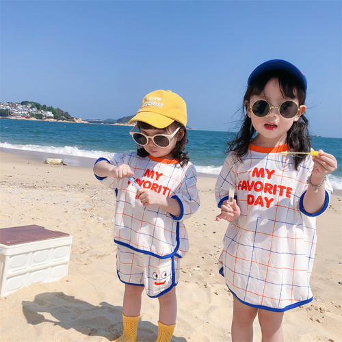 ins trendy brand Korean children's clothing new children's short-sleeved T-shirt tops shorts boys and girls dress suit brother and sister outfit