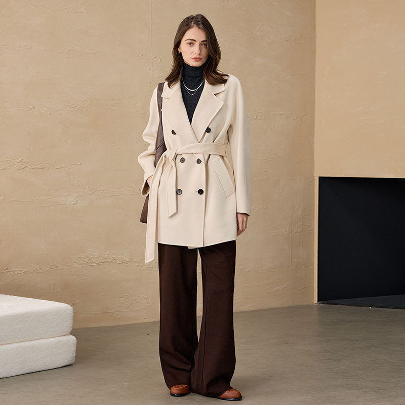 White Camel Velvet Petite Short Coat 101801 Elegant Woolen Coat Huangyuxiang Coat Autumn and Winter Ceid Coat