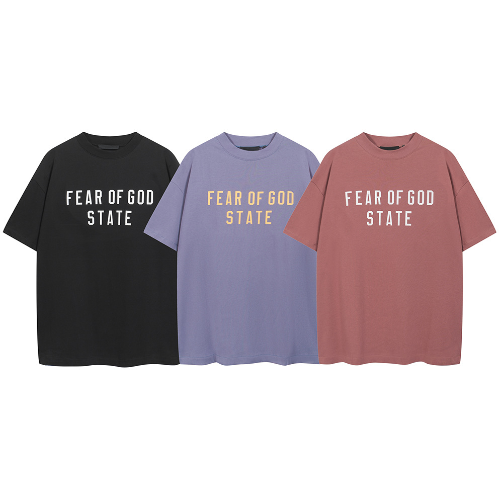 24FW nuevo FOG ESSENTIALS peso pesado letra impresa hombres y mujeres cuello redondo suelta camiseta de manga corta marea