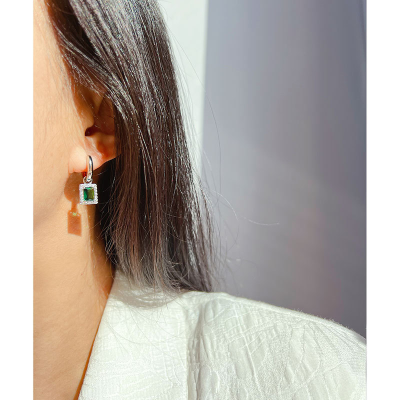 Retro Geometric Copper Inlay Zircon Dangling Earrings 1 Pair