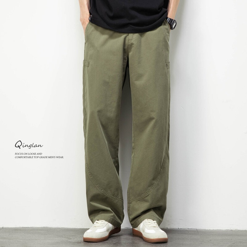 Army Green Men's Straight Loose American-Style Trendy Wide-Leg Cargo Pants Summer Thin Cool Casual Long Pants Army Green Men's Straight Loose American-Style Trendy Wide-Leg Cargo Pants Summer Thin Cool Casual Long Pants