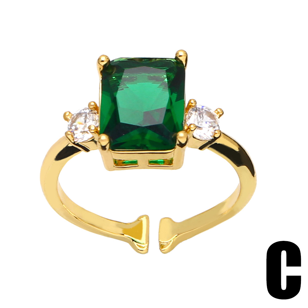 Simple malachite green geometric zircon ring female copper