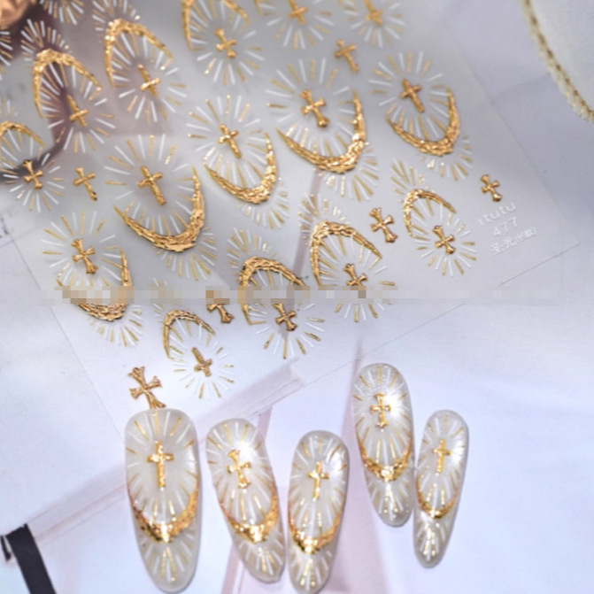 Divine Light Cross Nail Art Stickers Creative Personalized Gold and Silver Waterproof French Nail Stickers High Aesthetic Value Divine Light Cross Nail Art Stickers Creative Personalized Gold and Silver Waterproof French Nail Stickers High Aesthetic Value