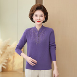 100%纯羊毛针织打底衫女士全毛洋气旗袍领妈妈秋冬装中老年人毛衣，女装针织衫/毛衣，妃慕昵服饰