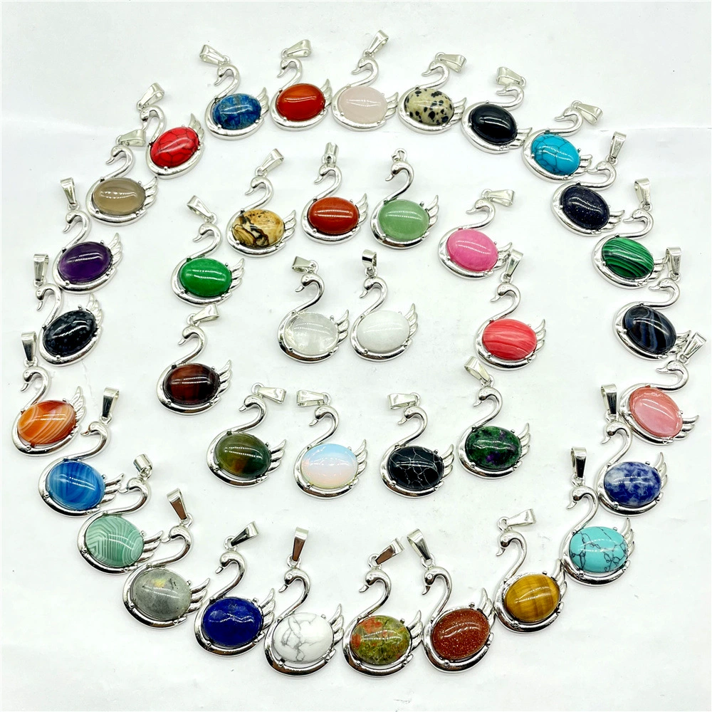 Кулон из натурального розового кварца с инкрустацией из сплава в виде лебедя, прямые продажи с фабрики, экологически чистые аксессуары.