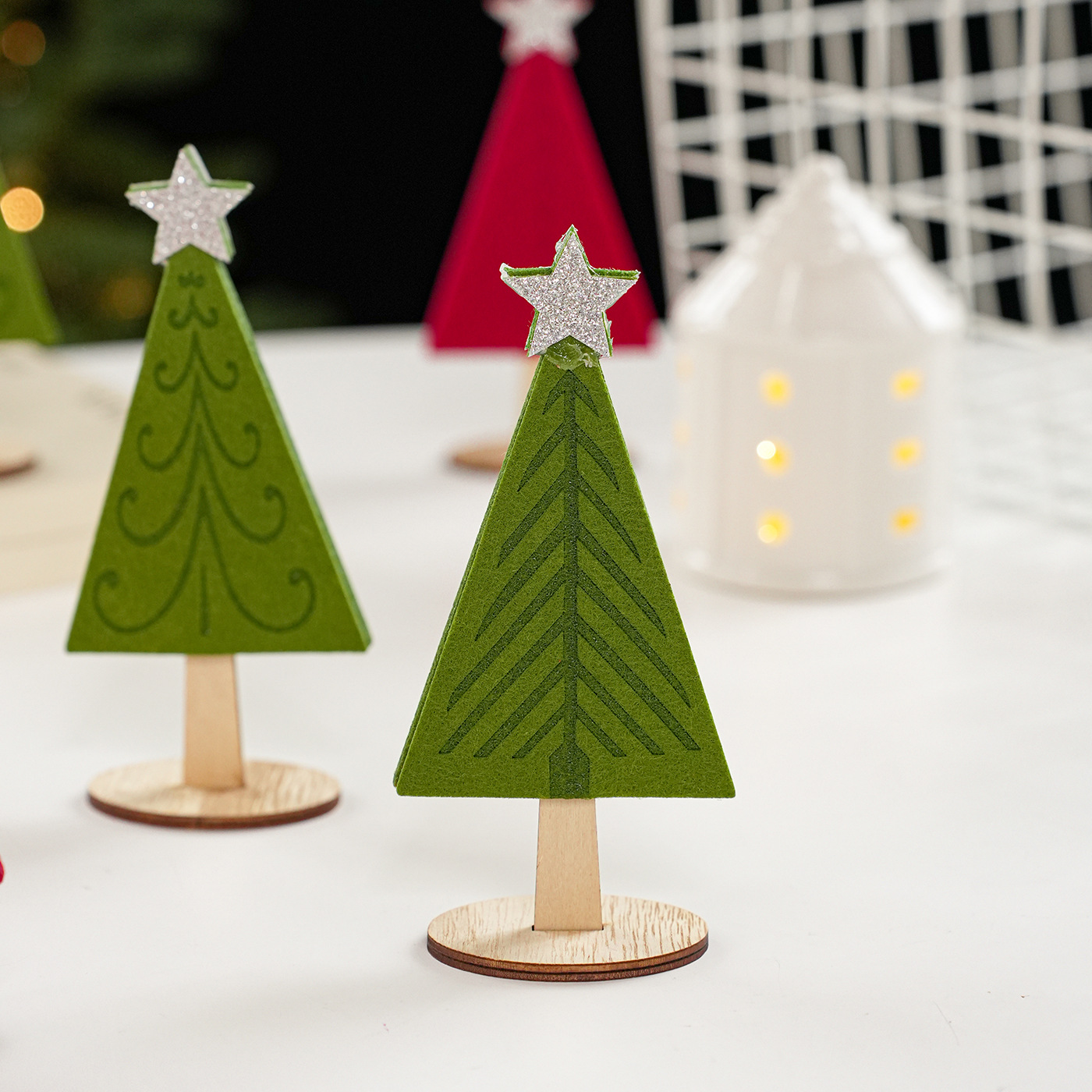 Nuevo árbol de Navidad de madera rojo verde decoración de escritorio decoración de estrellas Navidad atmósfera de props