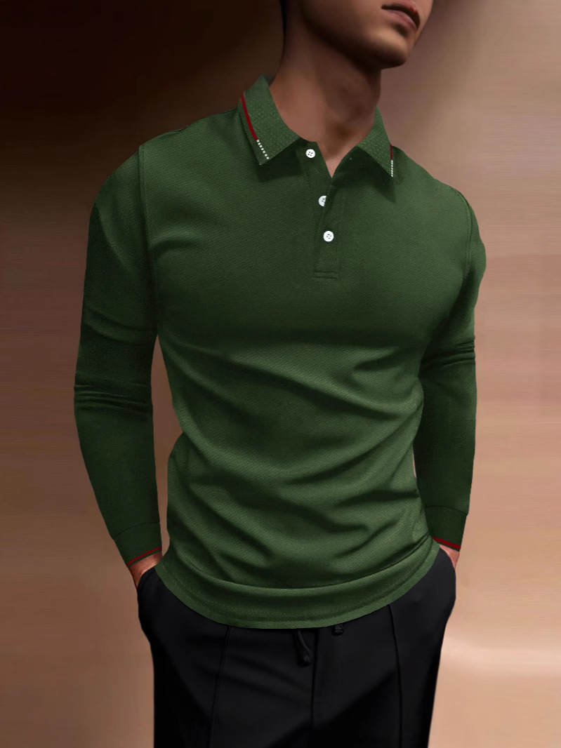 Camisa Polo para Hombre, Estilo Europeo y Americano, Comercio Exterior Transfronterizo, Otoño, Fitness, Deportiva, Casual, Cuello Alto, Manga Larga, Rayas Verticales