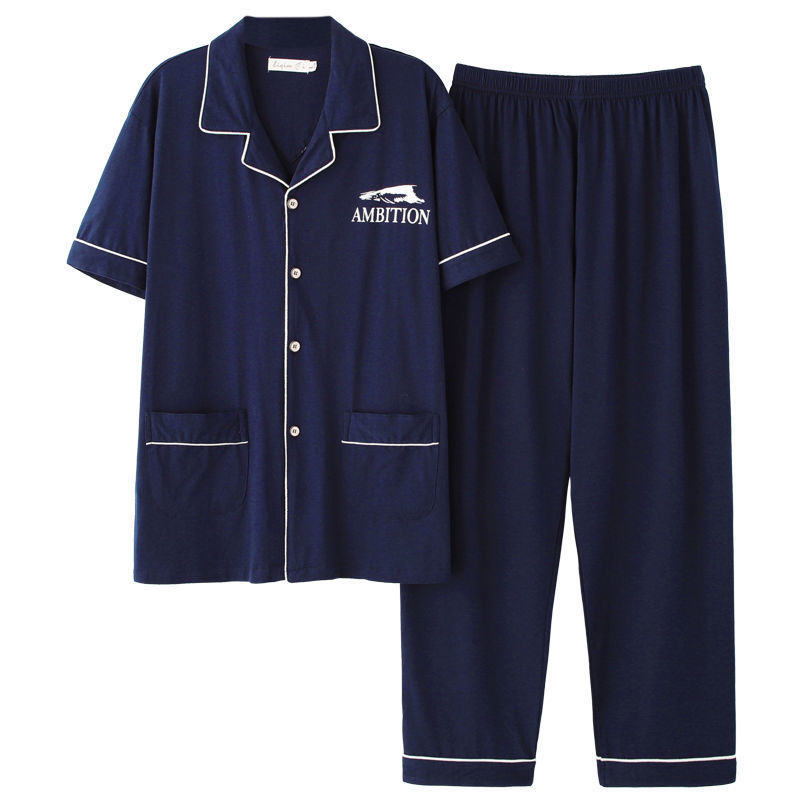 Pijamas de verano de algodón de los hombres pantalones de manga corta de algodón de los hombres de algodón delgado de verano más tamaño de media manga de los hombres homewear