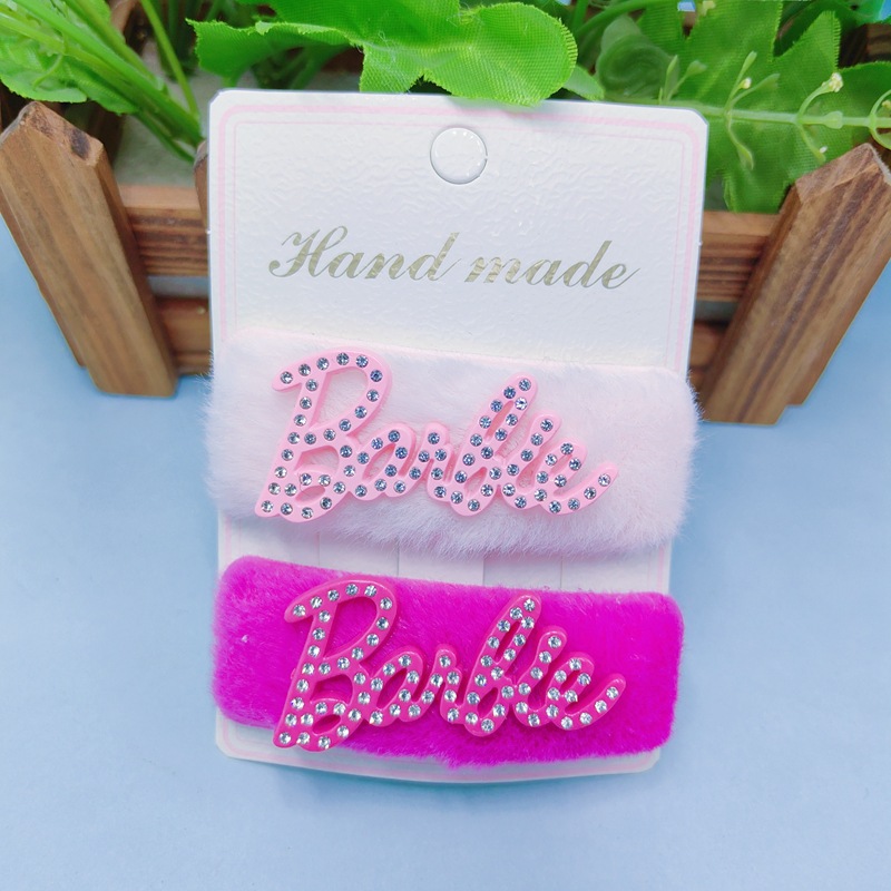 Nuevo Super flash rhinestone letra Rosa conejo pelo BB clip amor traje horquilla 2 una tarjeta Barbie carta accesorios para el pelo