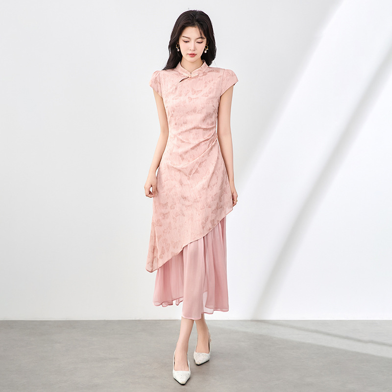 Đầm suông nữ midi mùa hè tay ngắn cổ tròn — 2506905 - Đỏ chi tiết 5