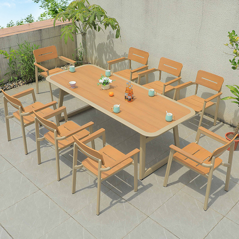 Escorpión madera plástica 8 sillas + Gemini 220 * 93 Plataforma de madera plástica