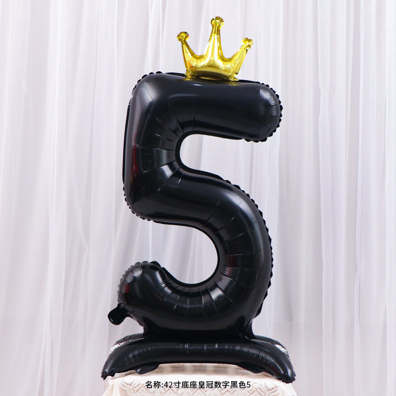 新款42寸站立皇冠数字蓝色粉色儿童宝宝周岁生日派对装饰铝膜气球|undefined