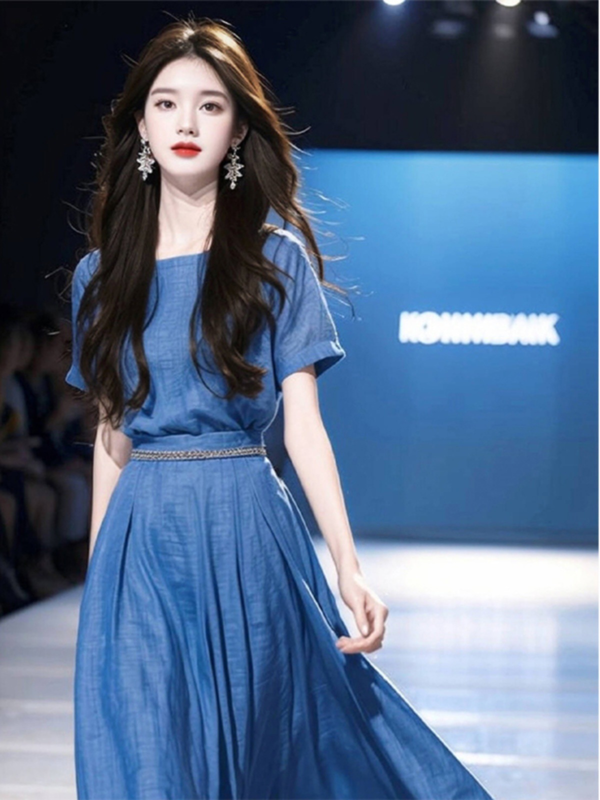 Đầm maxi nữ thắt eo màu xanh thanh lịch mùa hè — Màu xanh lam chi tiết 5