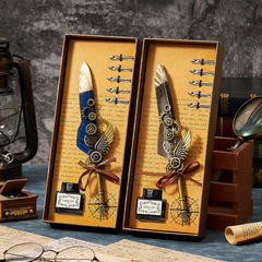 Elegant Vintage Feather Pen, Water Pen, Steel Pen, European Vintage Mechanical Punk Gift Box Set, Niche Birthday Gift