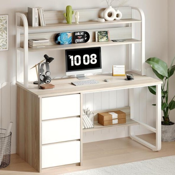 Multifunctional Household Simple Computer Desk with Storage Rack, Large Space and Three Drawers Desk
