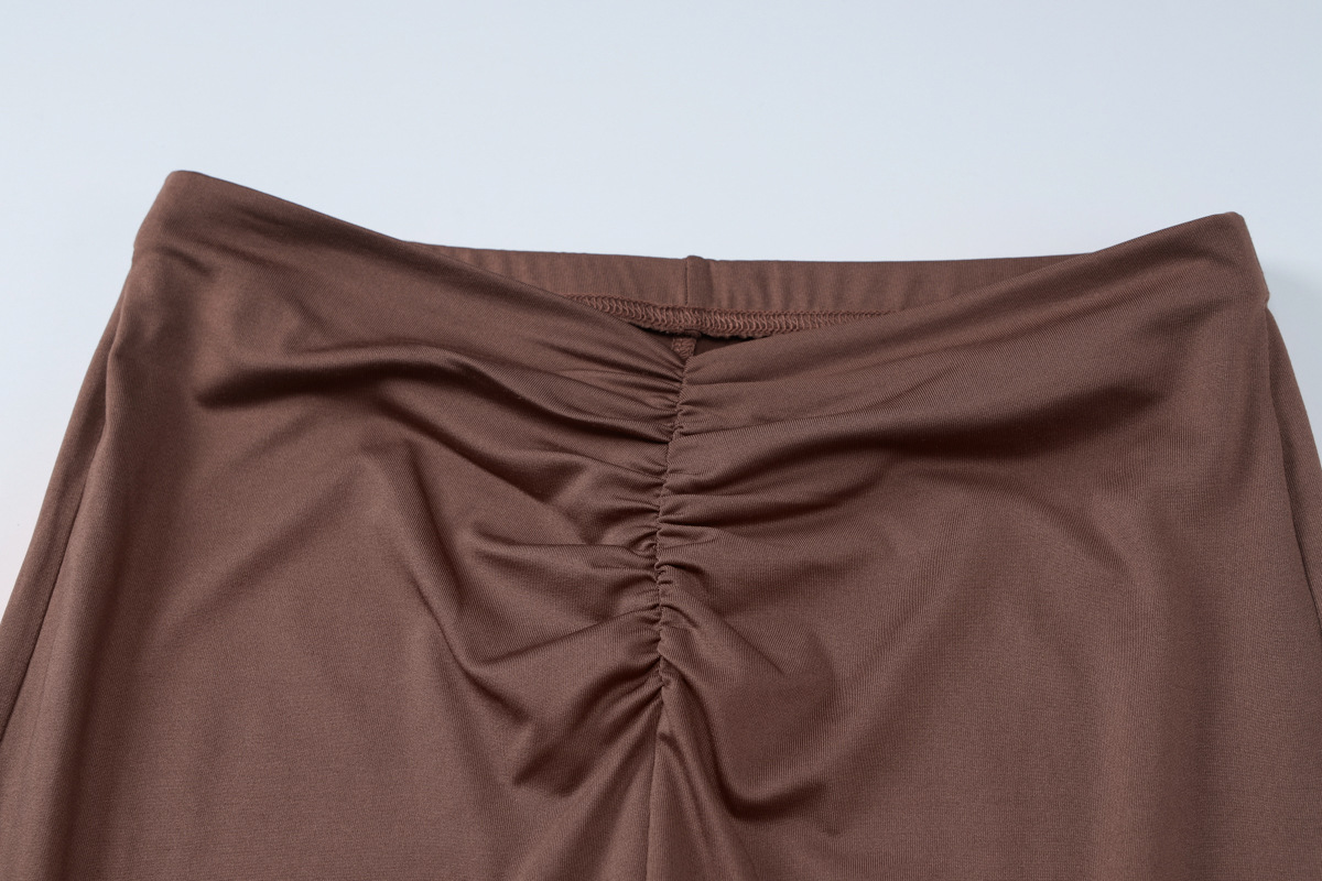 Autumn Winter Solid Color Ruffles Long Sleeve Pleated Slim Trousers Sets