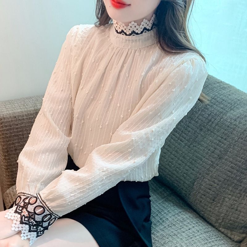 加绒蕾丝2025冬季打底衫女新款加厚保暖春秋女装雪纺长袖上衣