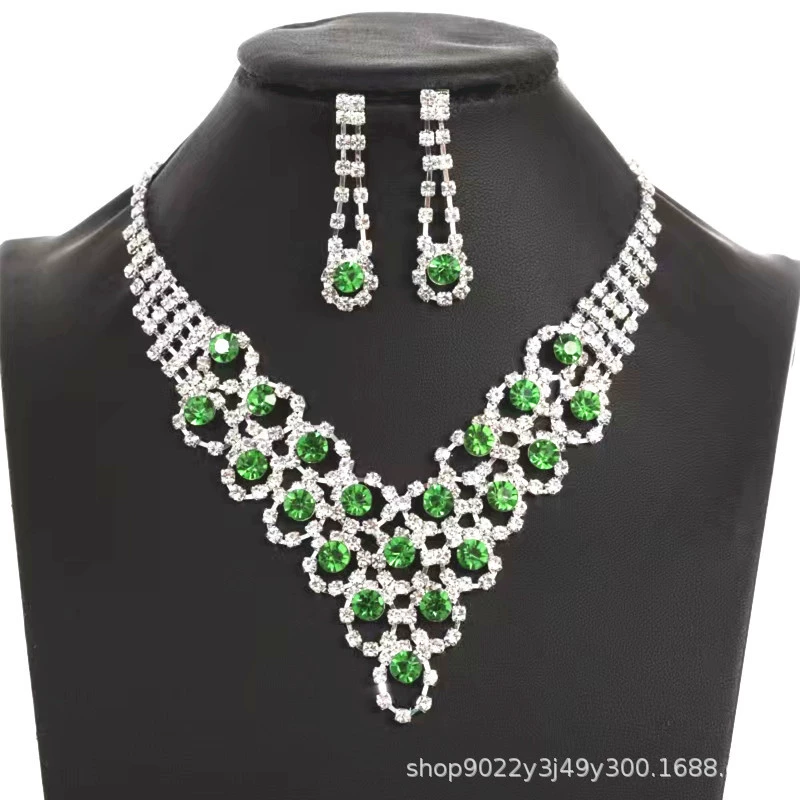Accessory for bride, earrings, necklace, jewelry, zirconium, dress, set, wholesale, European style