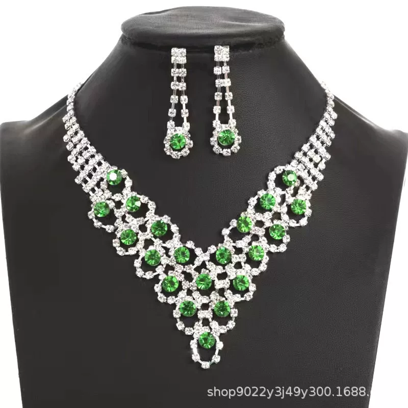 Accessory for bride, earrings, necklace, jewelry, zirconium, dress, set, wholesale, European style