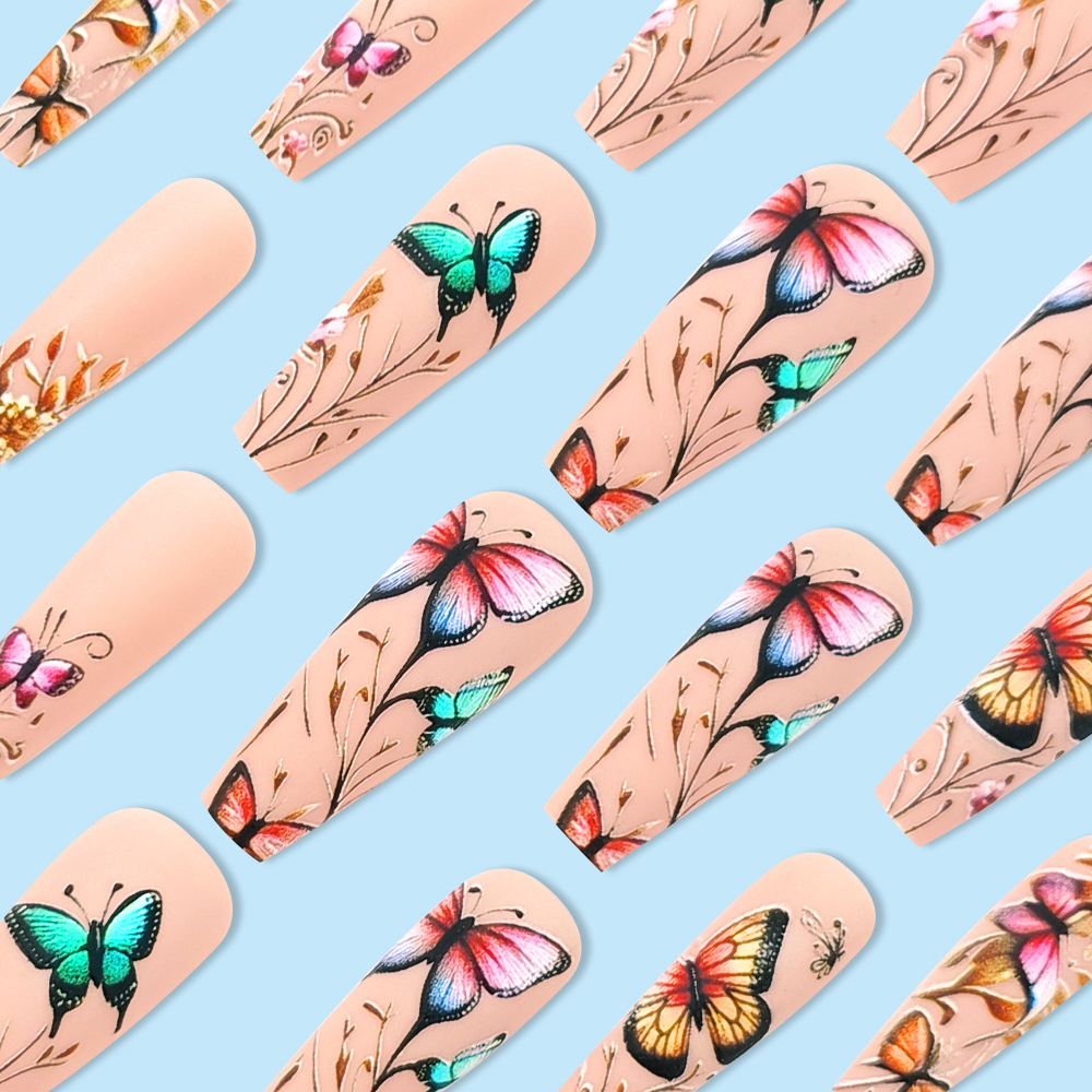 Uñas falsas en relieve violeta Uñas de ballet largas Uñas transfronterizas de venta caliente 3D mariposa Uña