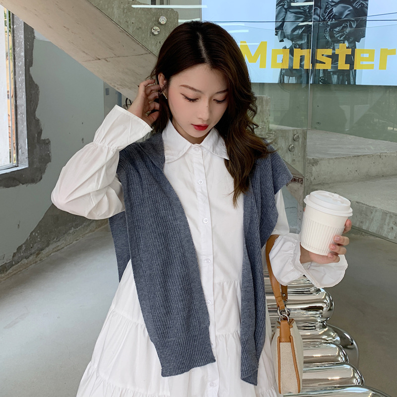 Corea del Sur Dongdaemun tejido chal de mujer otoño invierno con lana sólida con chapa de red roja con chapa de abrigo