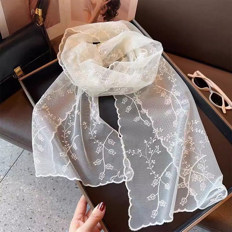 Lenço de seda com renda floral echarpe de verão mulher_voghion.com