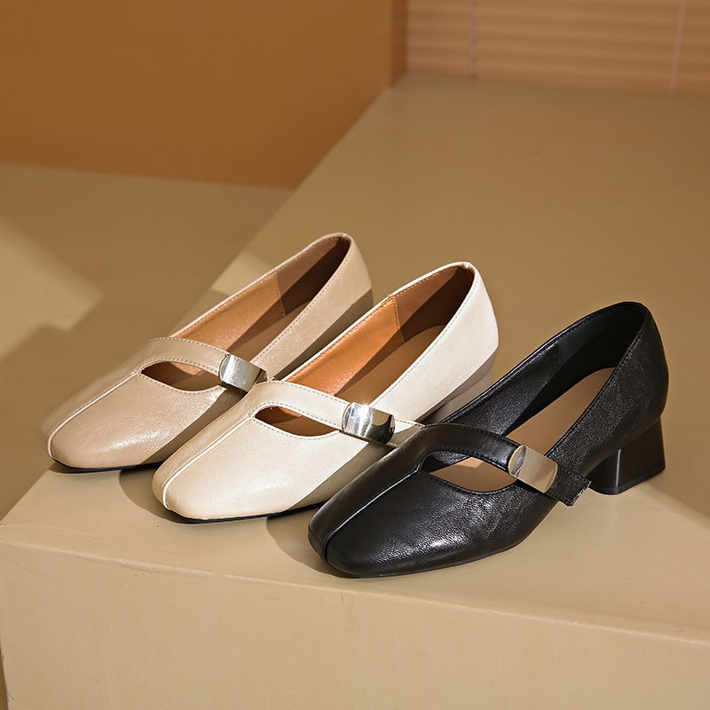 Zapatos de cuero suave estilo francés, zapatos de cuero suave, zapatos de talón único, zapatos de caño grueso, 2026 nuevos zapatos versátiles