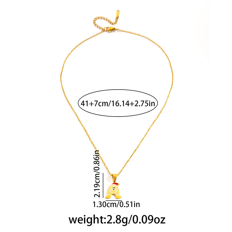 7g Weight 0.03µm Gold Plating Thickness Electroplated Gold Plating Process Golden Plated Plating Material 201 Stainless Steel Pendant Material Pendant Necklace Classification 201 Stainless Steel Chain Material cable chain Chain Type 1 Piece Quantity Holiday, Daily Occasion 201 Stainless Steel Material Santa Claus, Number Pattern Women's Gender Cute Style Plating Craft Fashionable Stainless Steel Christmas Necklace For Women 26 Small Letter Pendants Versatile Minimalist Choker Trendy Accessory 29