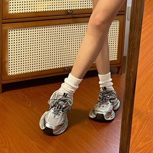 Zhao Rusi with Explosions Torre Shoes Women's ins Trendy silver sneaker Thick Sole Light Spring and Summer Women's Shoes Large Quantity V