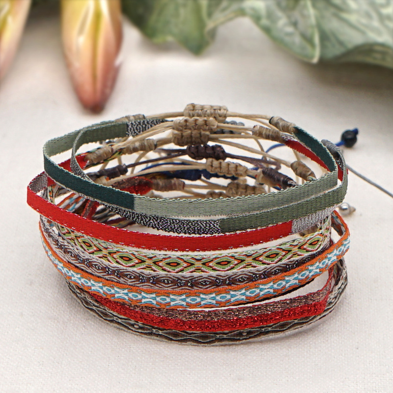 New Artistic Retro Ethnic Style Ribbon Bracelet Hand-woven Geometric Pattern Wrist Band European and American Jewelry New Artistic Retro Ethnic Style Ribbon Bracelet Hand-woven Geometric Pattern Wrist Band European and American Jewelry