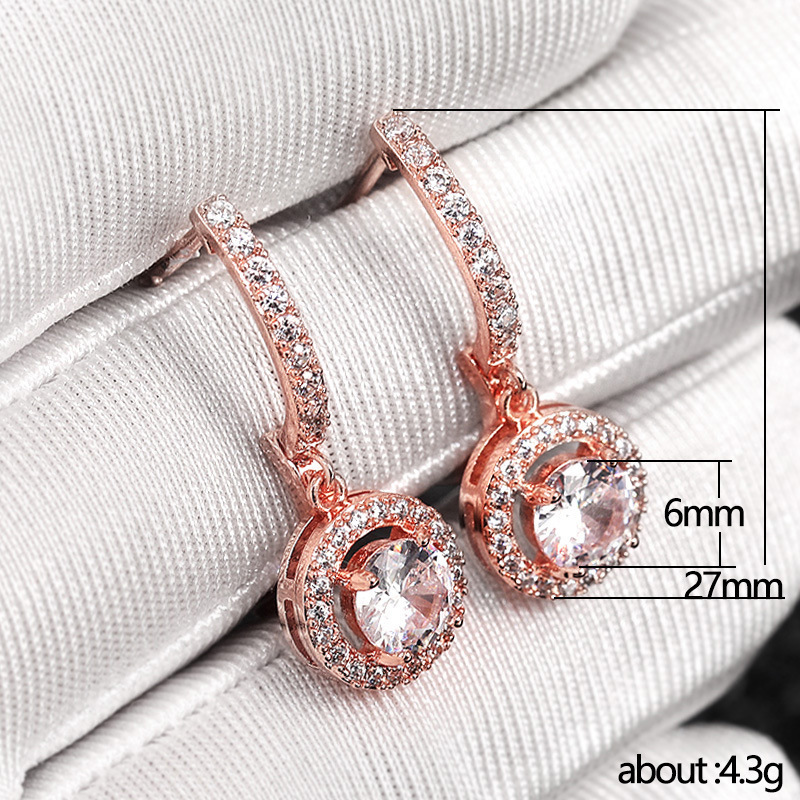 Hot-selling cross-border fashion sparkly round zircon drop earrings for women versatile jewelry accessories wholesale