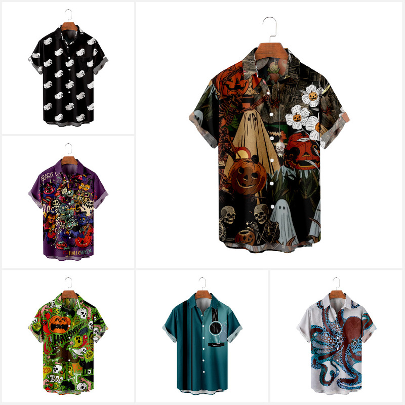 AliExpress Cross Border Summer New Short Sleeve Hawaiian Wrangler 3D Digital Print Shirt Men's Top Shirt