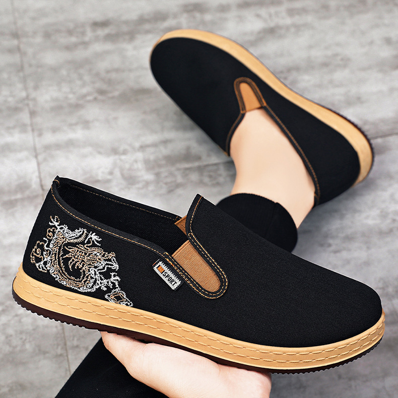 Pánské boty nové čínské vyšívané plátěné boty v etnickém stylu s mělkými ústy, jednoduché boty s jedním pedálem, běžné boty staré pekingské látkové boty_voghion.com