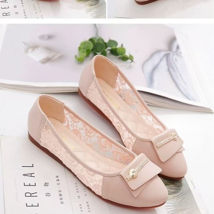 Mesh agujerado, zapatos de moda de cuero suave, zapatos de sol para mujeres, primavera y verano coreanos, zapatos de trabajo de encaje suave