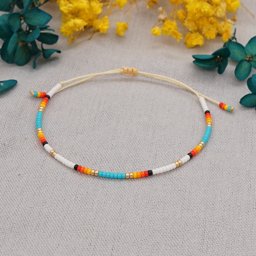 Simple ethnic style rice beads handwoven rainbow color small braceletpicture4