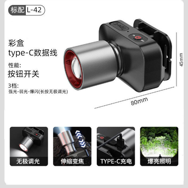 跨境多功能白激光变焦头灯长续航led夜钓灯应急家用充电头戴式灯|undefined