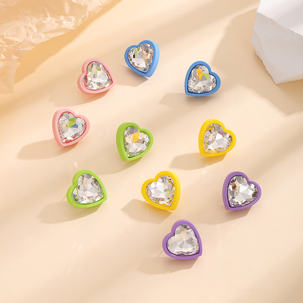 Heart Shape Pattern Women'S Gender 1 Pair Cute Heart Shape Inlay Arylic Artificial Diamond Ear Studs