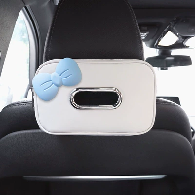 New seat back bow tie Car tissue box/set - one-pack-white-tissue-box-with-blue-bow
