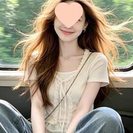 假两件短袖T恤女2026夏新款韩系甜美风设计感休闲边开衫上衣