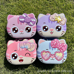 かわいい子猫柄ブリキ貯金箱学生貯金箱小玩具収納ケースキーロック付き