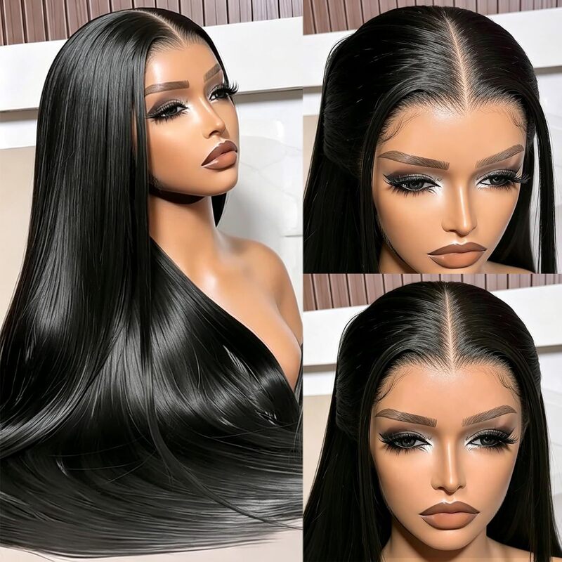 13X6 Black Glueless 200% Density Synthetic Wig Natural Hairline Hd Transparent Front Lace Wig for Women 13X6 Black Glueless 200% Density Synthetic Wig Natural Hairline Hd Transparent Front Lace Wig for Women