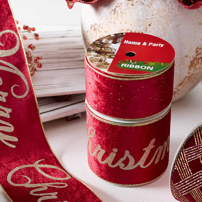 Nuevo producto transfronterizo rojo de alta gama franela corbata merrychristmas cinta bronceada decoración navideña