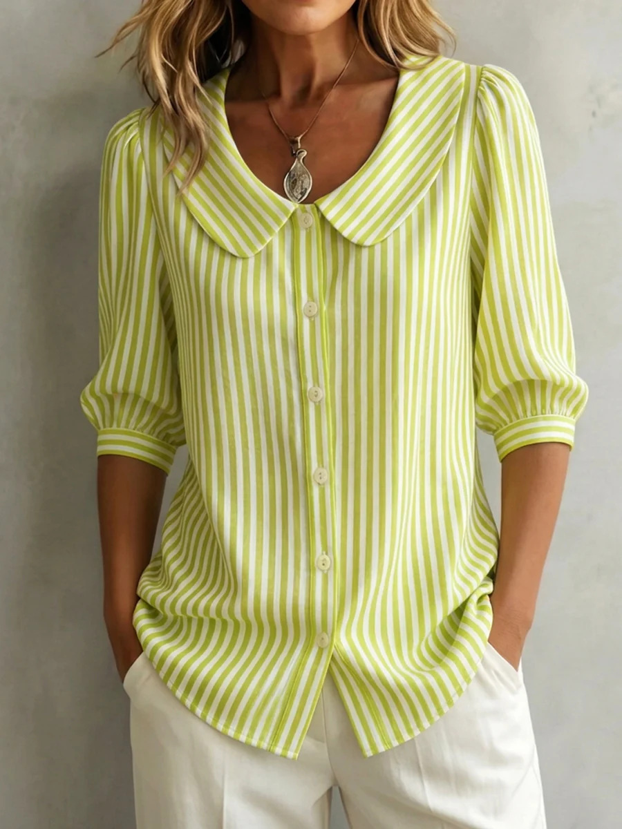 Women's Classic Stripe Summer Shirt Breathable Casual Long Sleeve Top Versatile Office And Weekend Wear_ecoleips.com