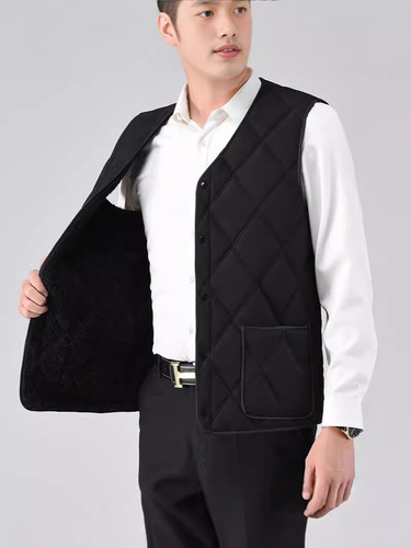 New 2025 Autumn/Winter Men's Fleece Lined Thick Warm Insulated Vest Cozy Cold Proof Large Size Middle-Aged & Elderly Korean Style Shoulder Jacket Father's Gift